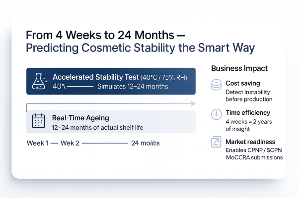 Accelerated Stability Test for Cosmetics – simulates 12–24 months, supports EU CPNP, SCPN and MoCRA compliance