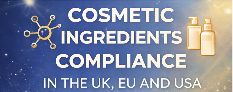 Cosmetic ingredients compliance checklist for the UK, EU and USA with regulatory documents and approval icons