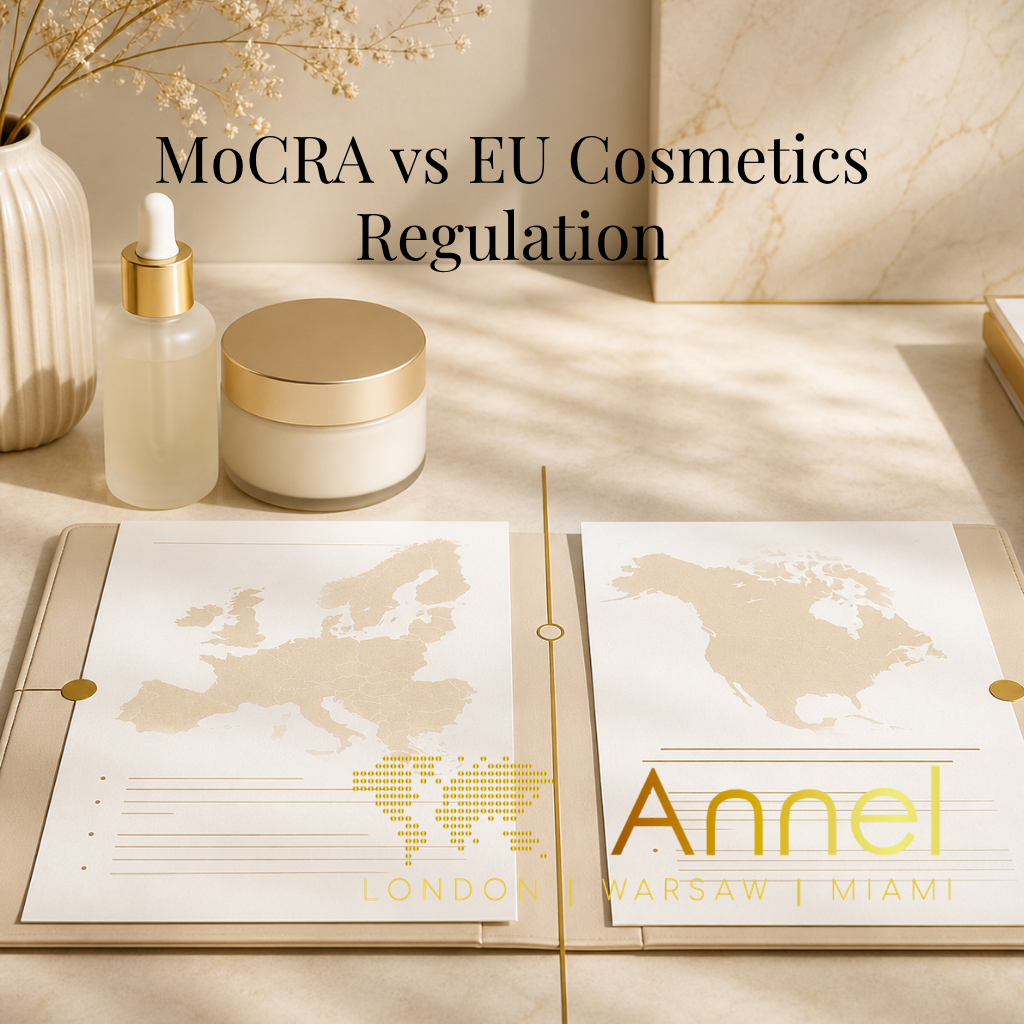 MoCRA compliance documents comparing EU and U.S. cosmetic regulations